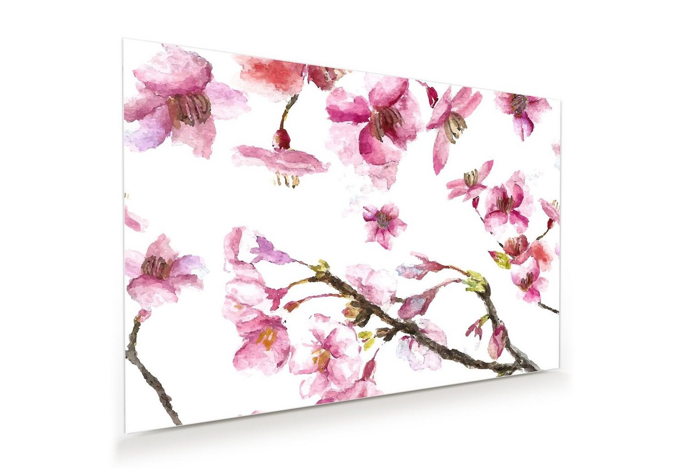 Primedeco Glasbild Wandbild Gezeichnete Kirschblüte mit Aufhängung, Blumen von Primedeco