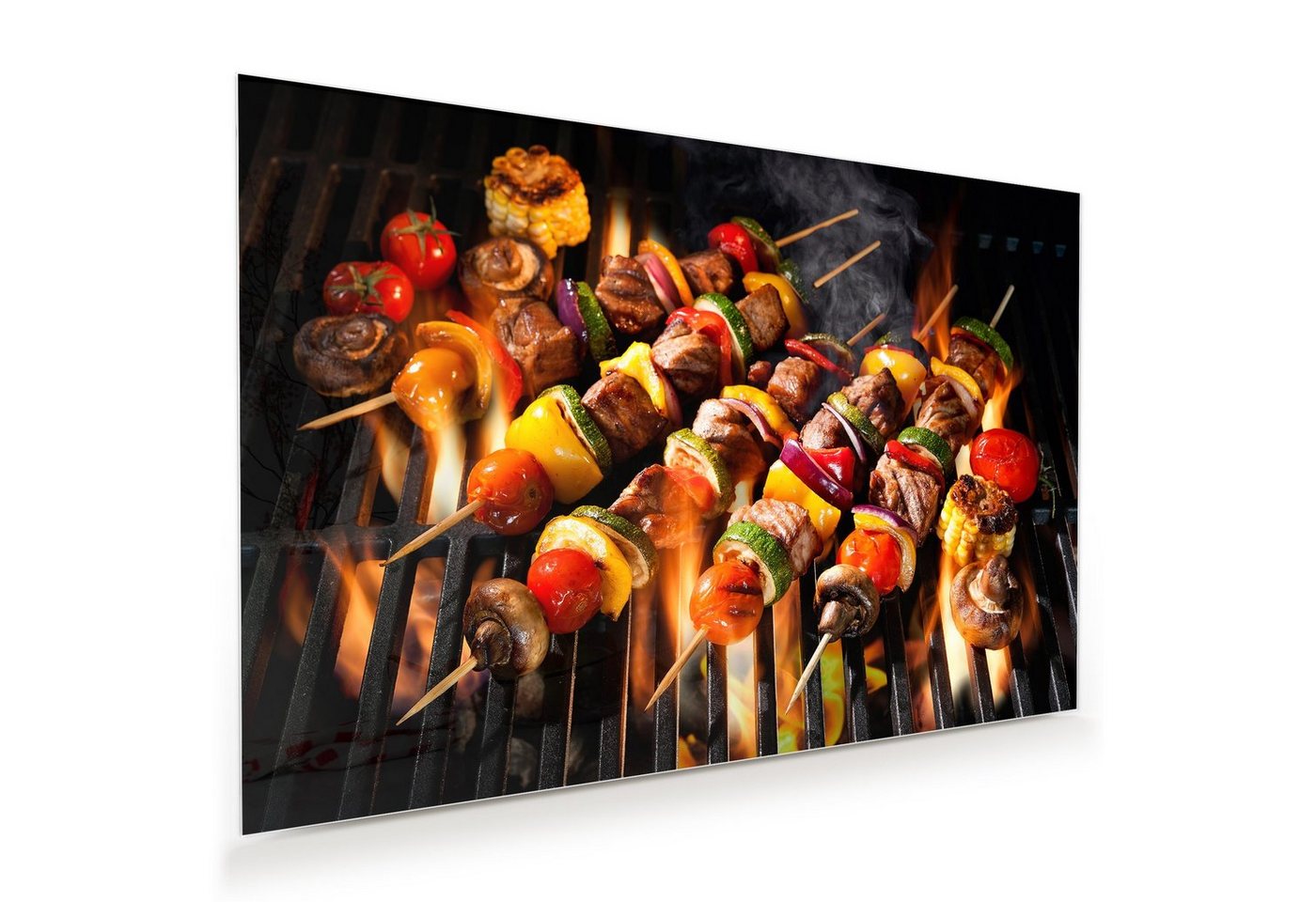 Primedeco Glasbild Wandbild Grillspiesse auf Grill mit Aufhängung, Speisen von Primedeco