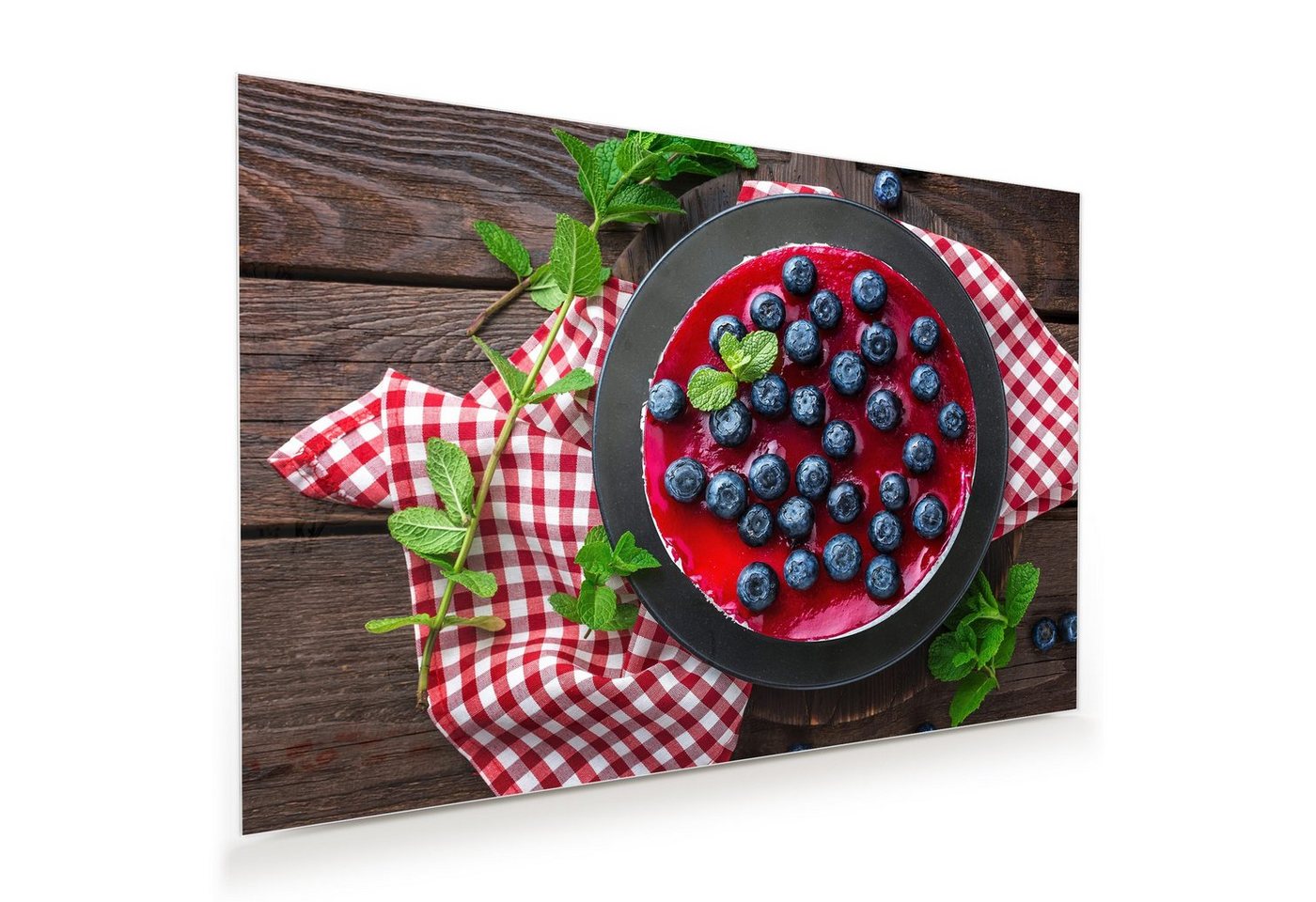 Primedeco Glasbild Wandbild Heidelbeeren auf Teller mit Aufhängung, Früchte von Primedeco