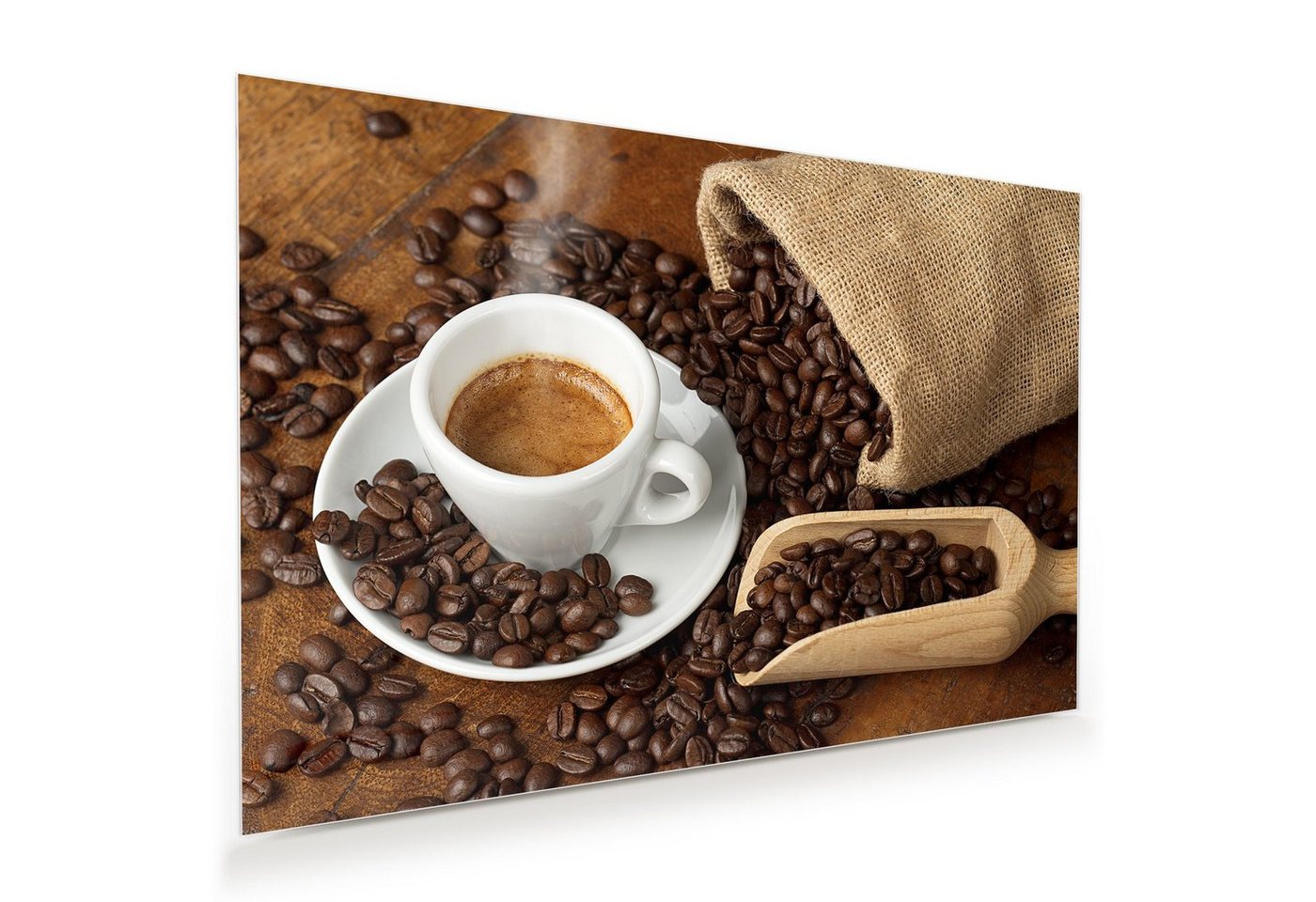 Primedeco Glasbild Wandbild Kaffee und Löffel mit Aufhängung, Kaffee von Primedeco