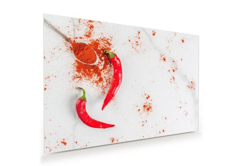 Primedeco Glasbild Wandbild Löffel mit Chilipulver mit Aufhängung, Gewürze von Primedeco