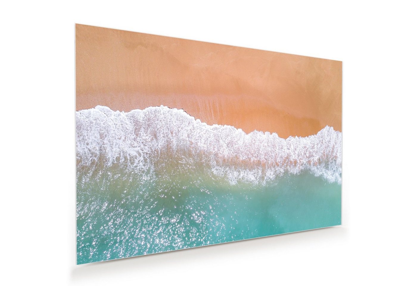 Primedeco Glasbild Wandbild Luftaufnahme Strand mit Aufhängung, Natur von Primedeco