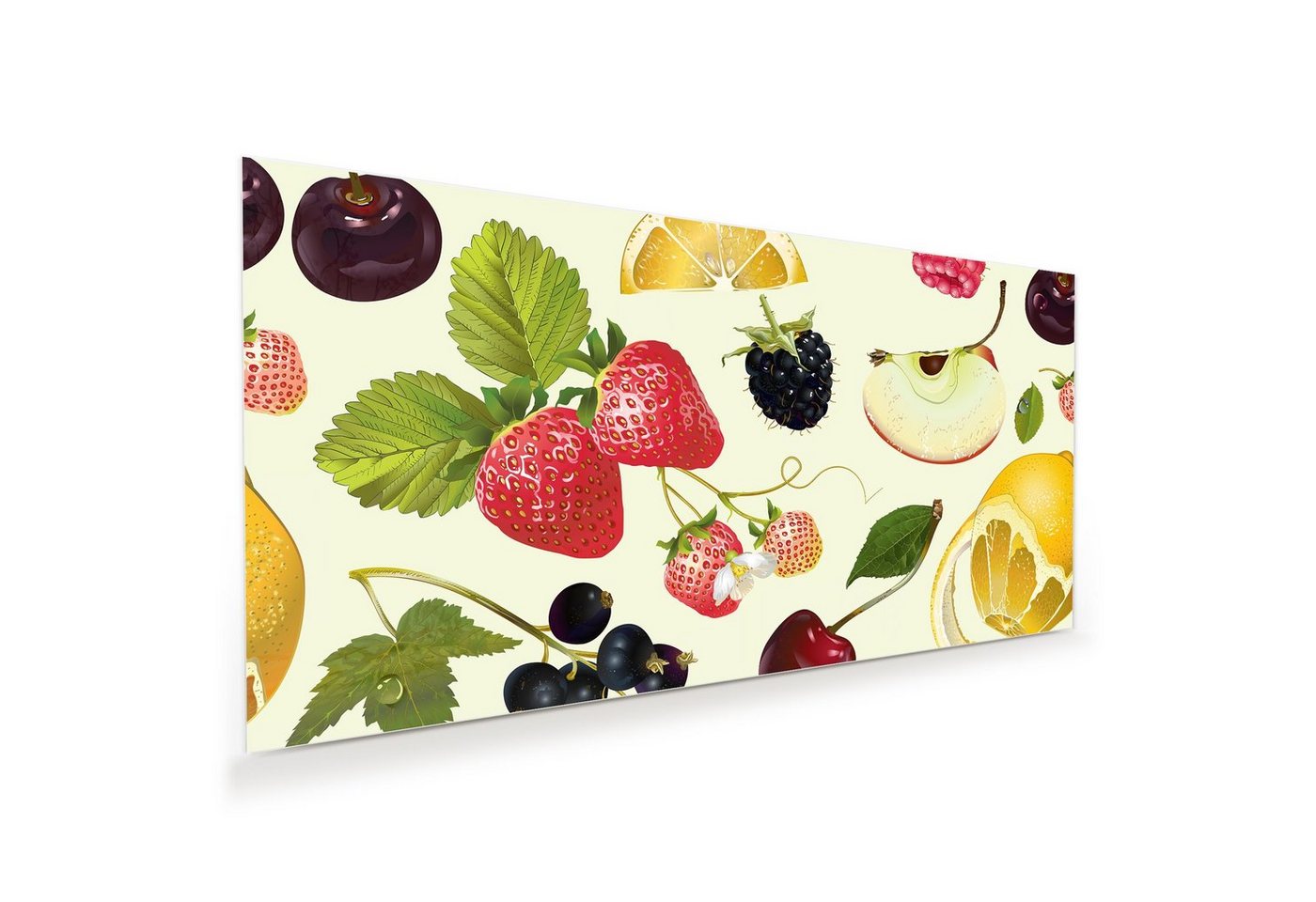 Primedeco Glasbild Wandbild Muster aus Obst mit Aufhängung, Früchte von Primedeco