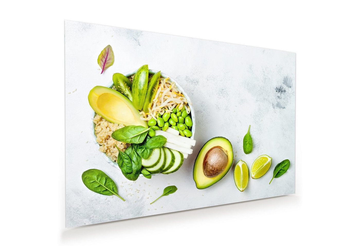 Primedeco Glasbild Wandbild Salat mit Avocado mit Aufhängung, Früchte von Primedeco