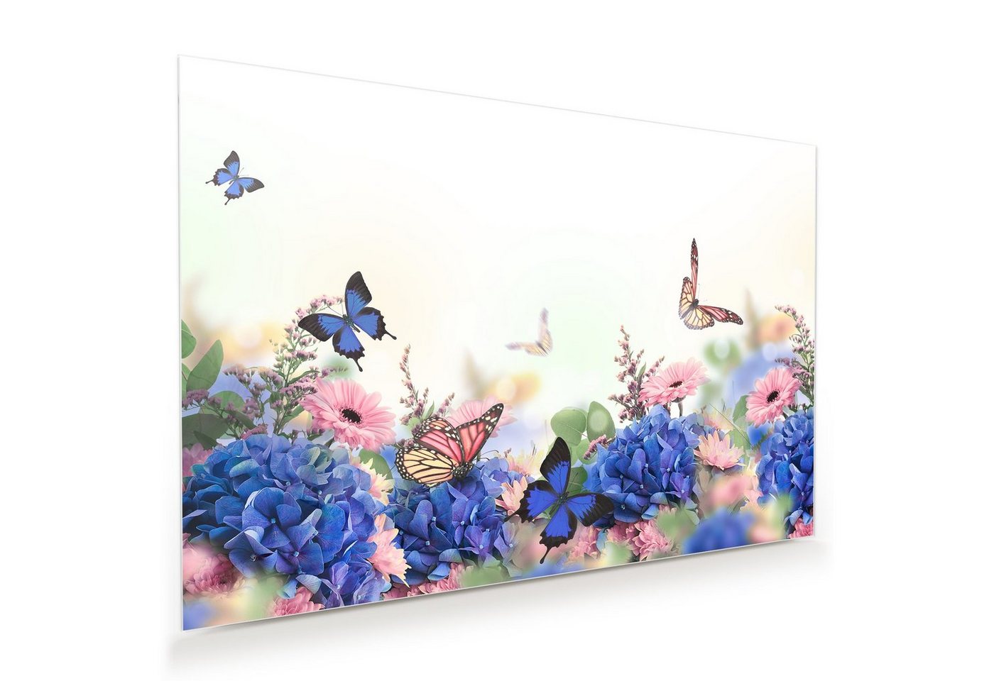 Primedeco Glasbild Wandbild Schmetterlinge und Blüten mit Aufhängung, Blumen von Primedeco