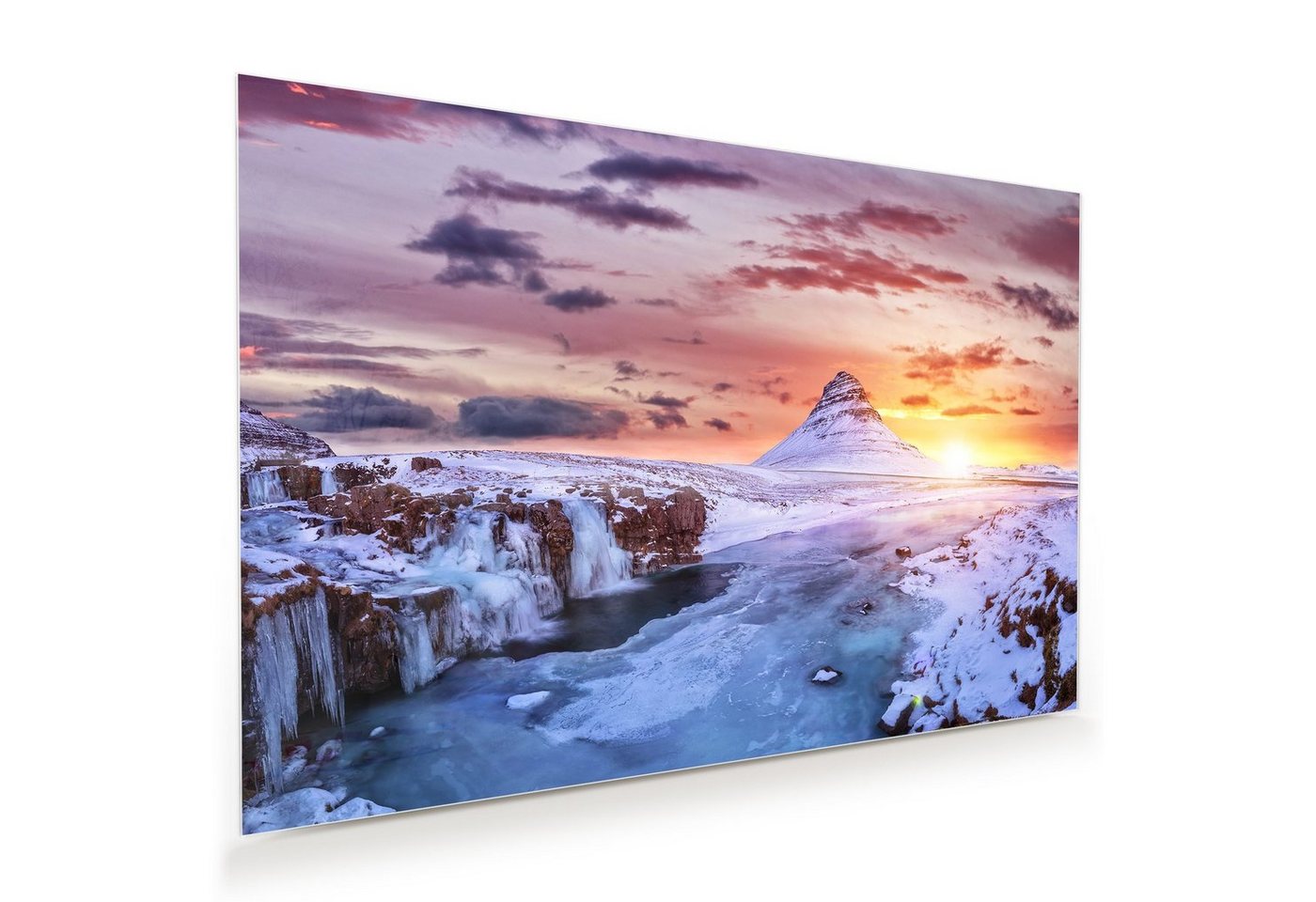 Primedeco Glasbild Wandbild Sonnenaufgang in Bergen mit Aufhängung, Natur von Primedeco