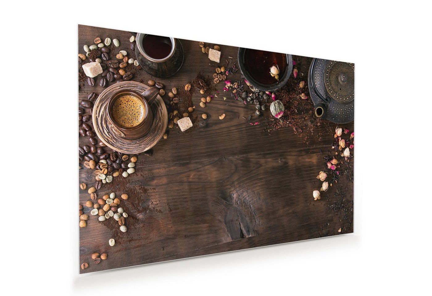 Primedeco Glasbild Wandbild Teekanne und Tasse mit Aufhängung, Kaffee von Primedeco