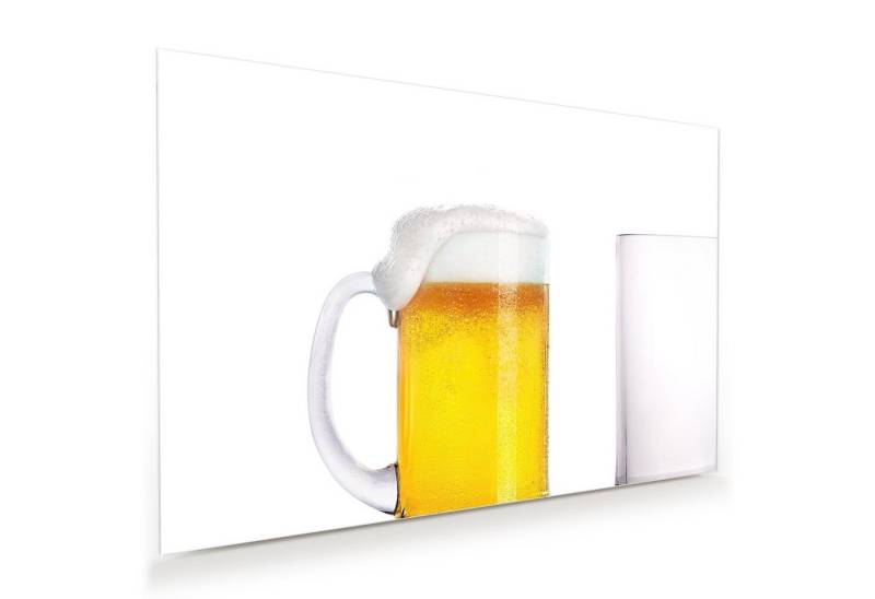 Primedeco Glasbild Wandbild Volles und leeres Bierglas mit Aufhängung, Getränke (21 verschiedene Größen, 1 St), Elegante Aufhängung von Primedeco