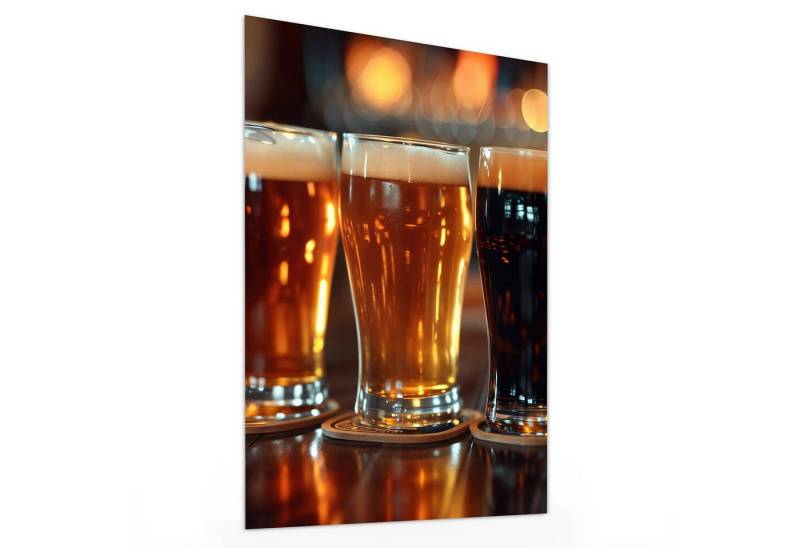 Primedeco Glasbild Wandbild Drei Biergläser Bar mit Aufhängung, Getränke (21 verschiedene Größen, 1 St), Elegante Aufhängung von Primedeco