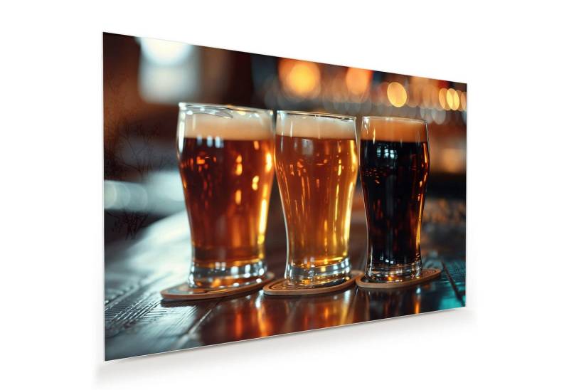 Primedeco Glasbild Wandbild Drei Biergläser Bar mit Aufhängung, Getränke (21 verschiedene Größen, 1 St), Elegante Aufhängung von Primedeco