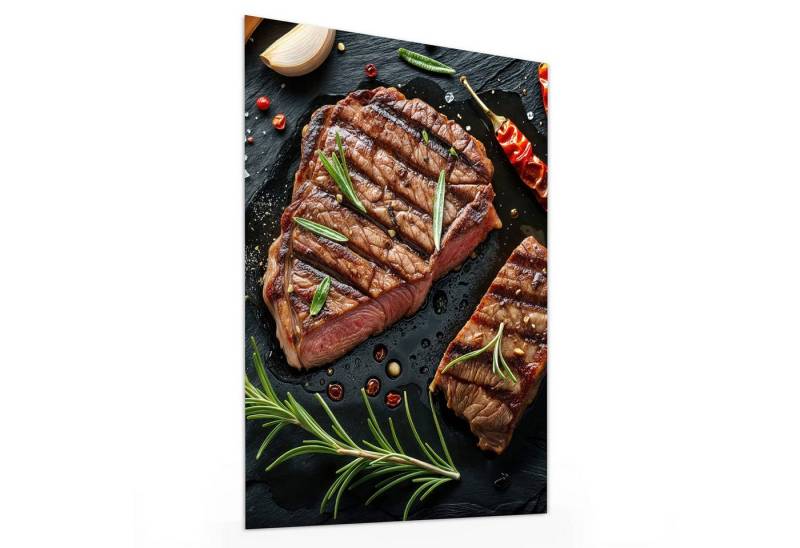 Primedeco Glasbild Wandbild Gegrilltes Steak mit Aufhängung, Essen (21 verschiedene Größen, 1 St), Elegante Aufhängung von Primedeco