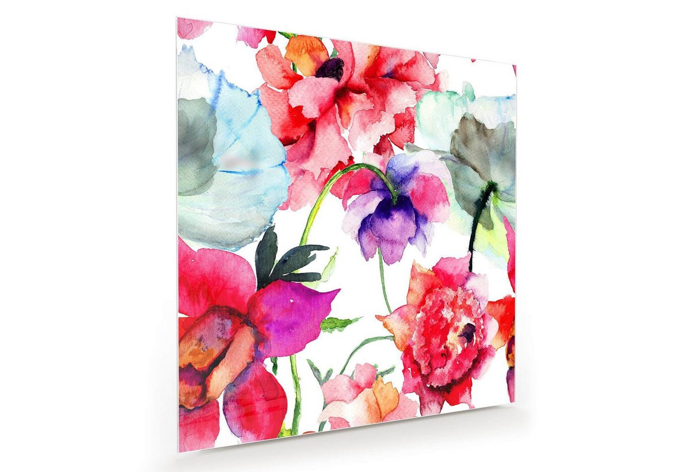 Primedeco Glasbild Wandbild Quadratisch Bunte Blumen mit Aufhängung, Blumen von Primedeco