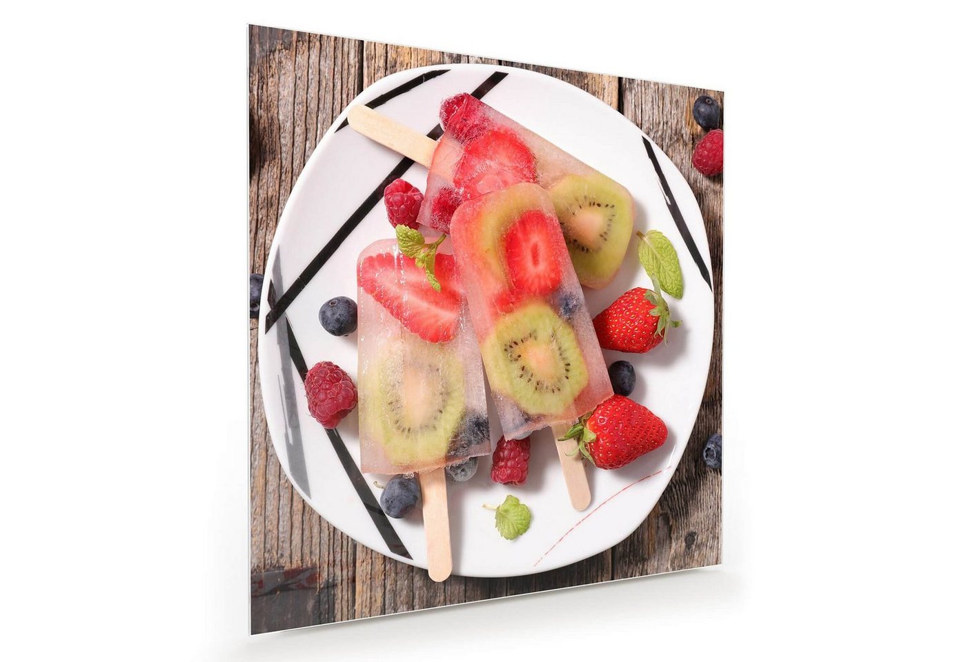 Primedeco Glasbild Wandbild Quadratisch Eiscreme fruchtig mit Aufhängung, Süsses von Primedeco