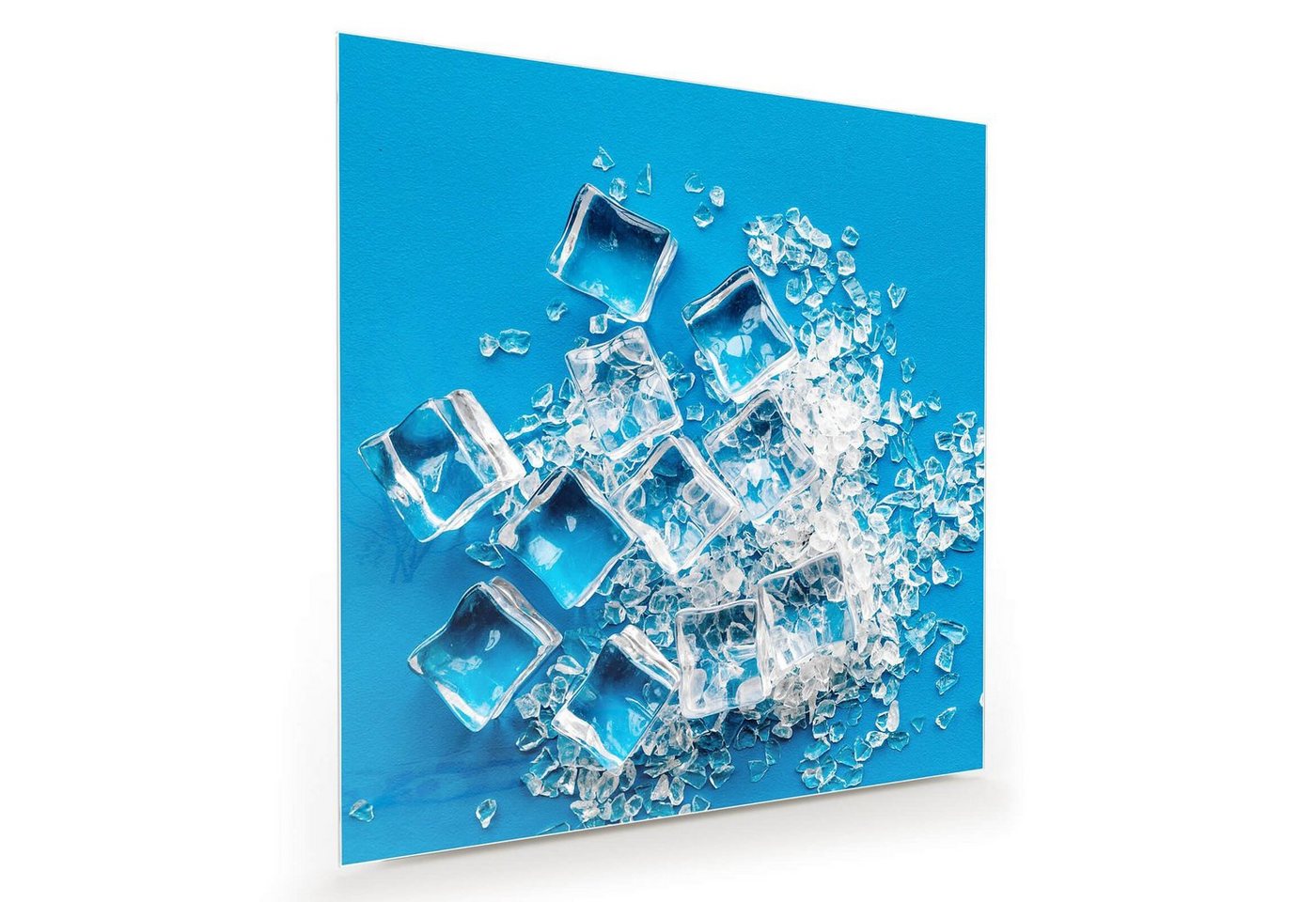 Primedeco Glasbild Wandbild Quadratisch Eiswürfel gebrochen mit Aufhängung, Eiswürfel von Primedeco