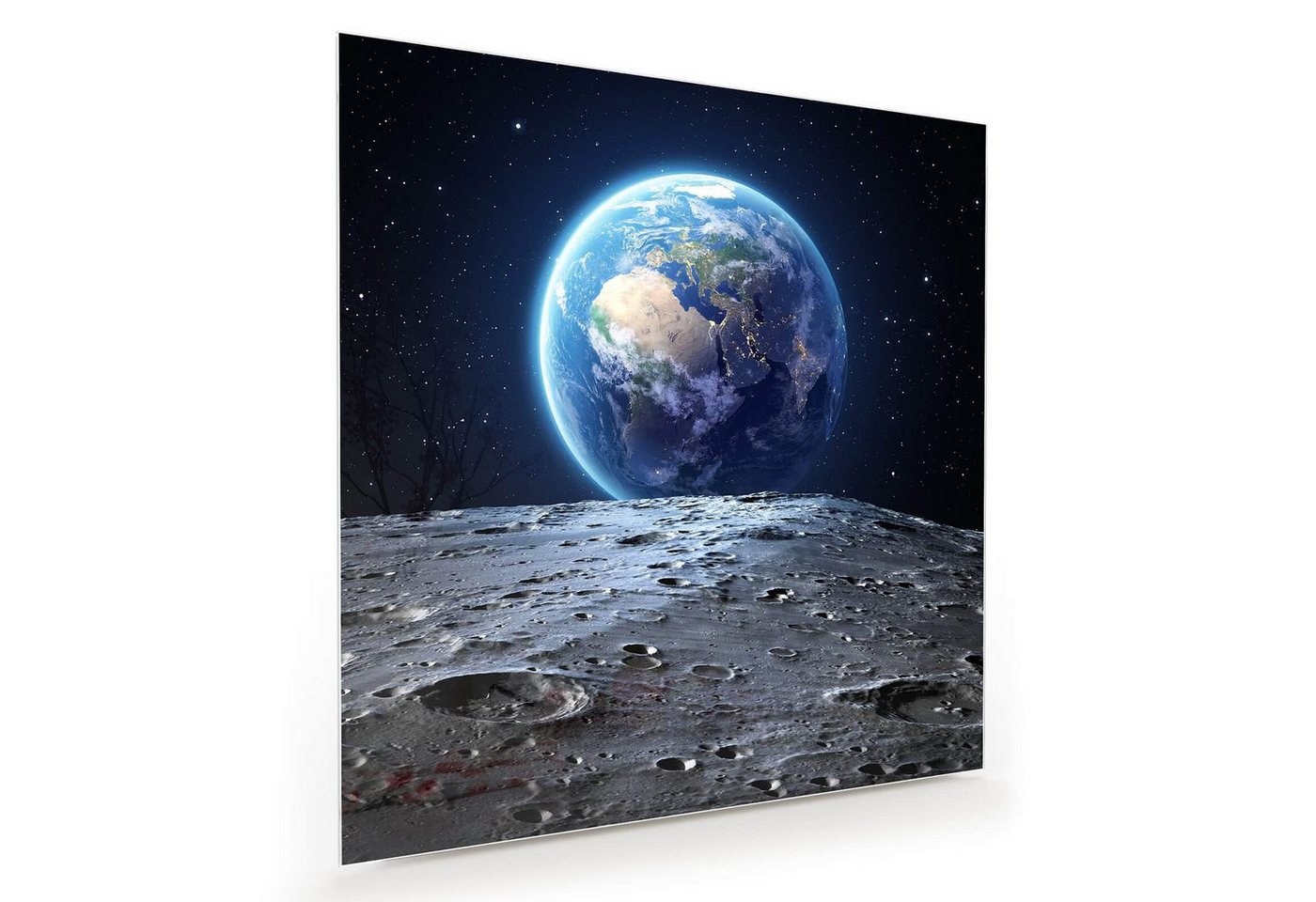 Primedeco Glasbild Wandbild Quadratisch Erde vom Mond aus mit Aufhängung, Weltall von Primedeco