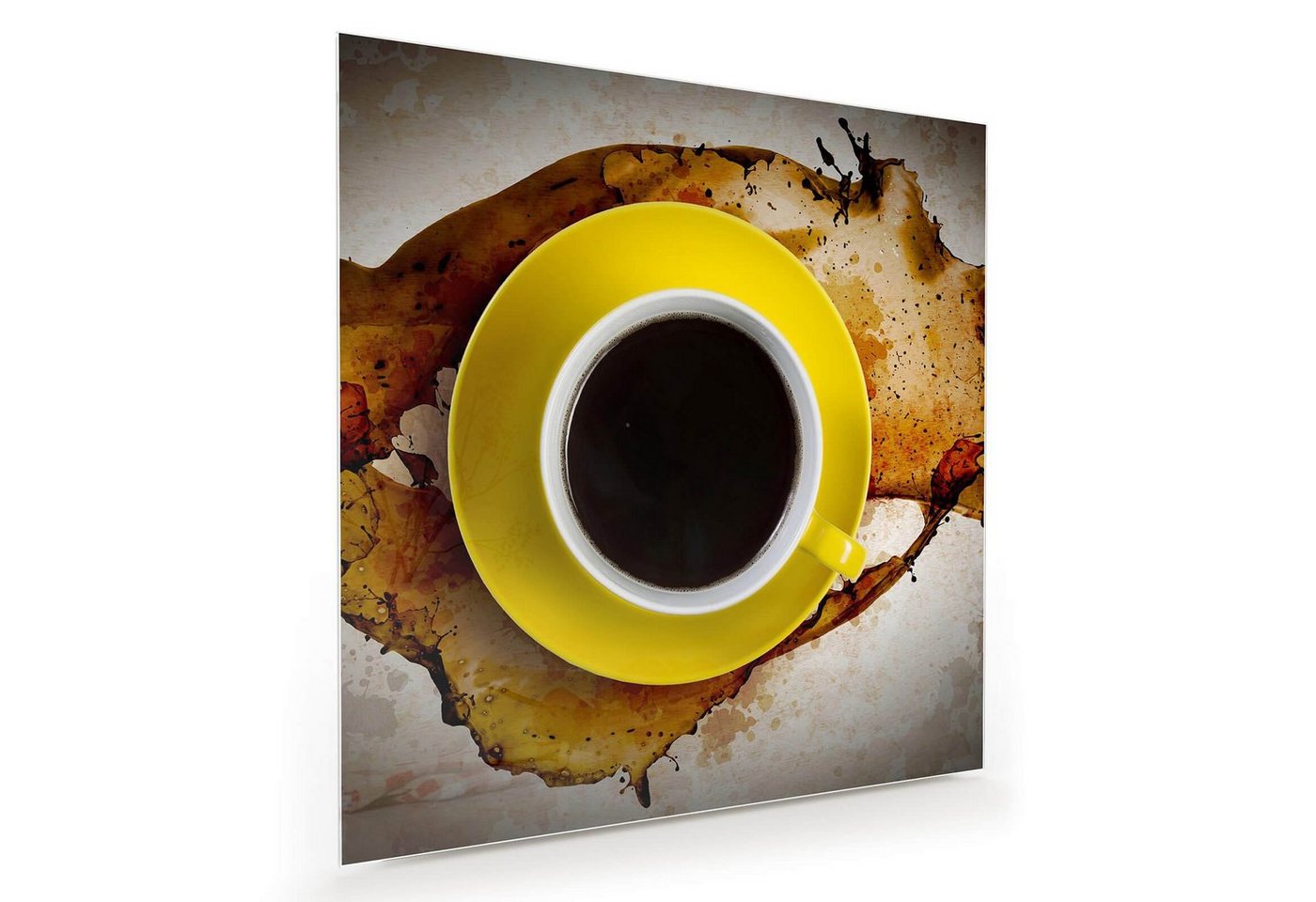 Primedeco Glasbild Wandbild Quadratisch Espressotasse auf Splash mit Aufhängung, Kaffee von Primedeco