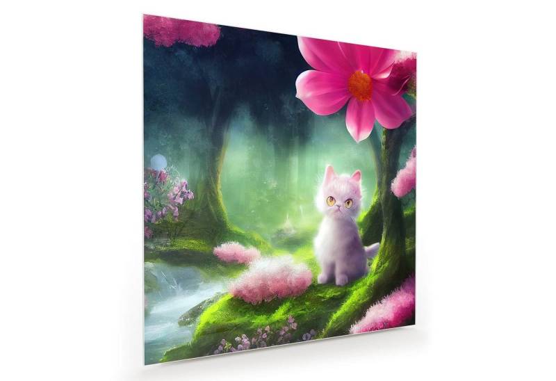 Primedeco Glasbild Wandbild Quadratisch Fantasy Japan Kitty mit Aufhängung, Kinderwelt von Primedeco