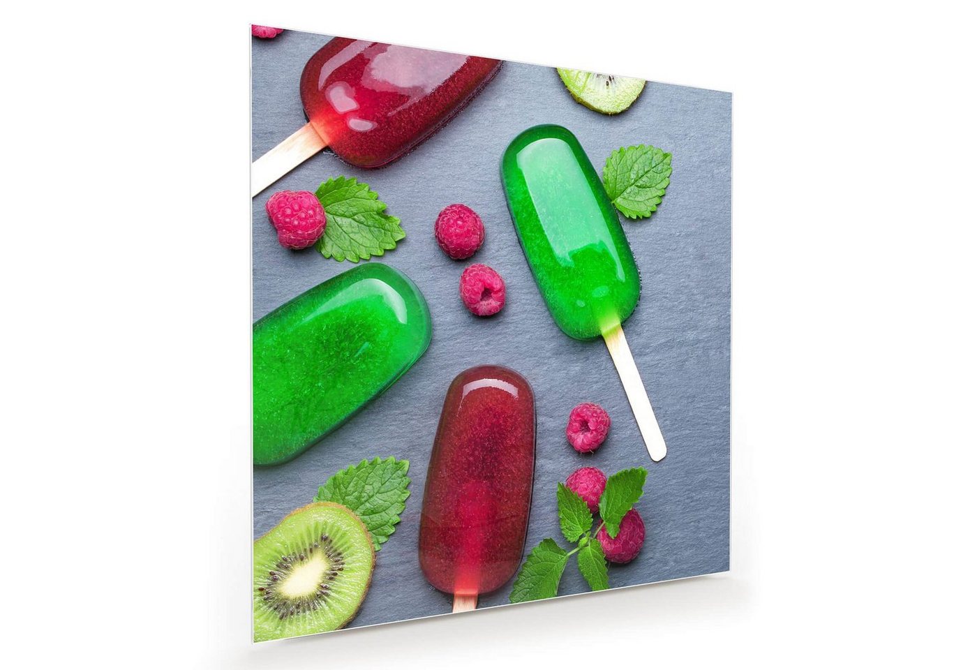 Primedeco Glasbild Wandbild Quadratisch Fruchteis mit Aufhängung, Süsses von Primedeco