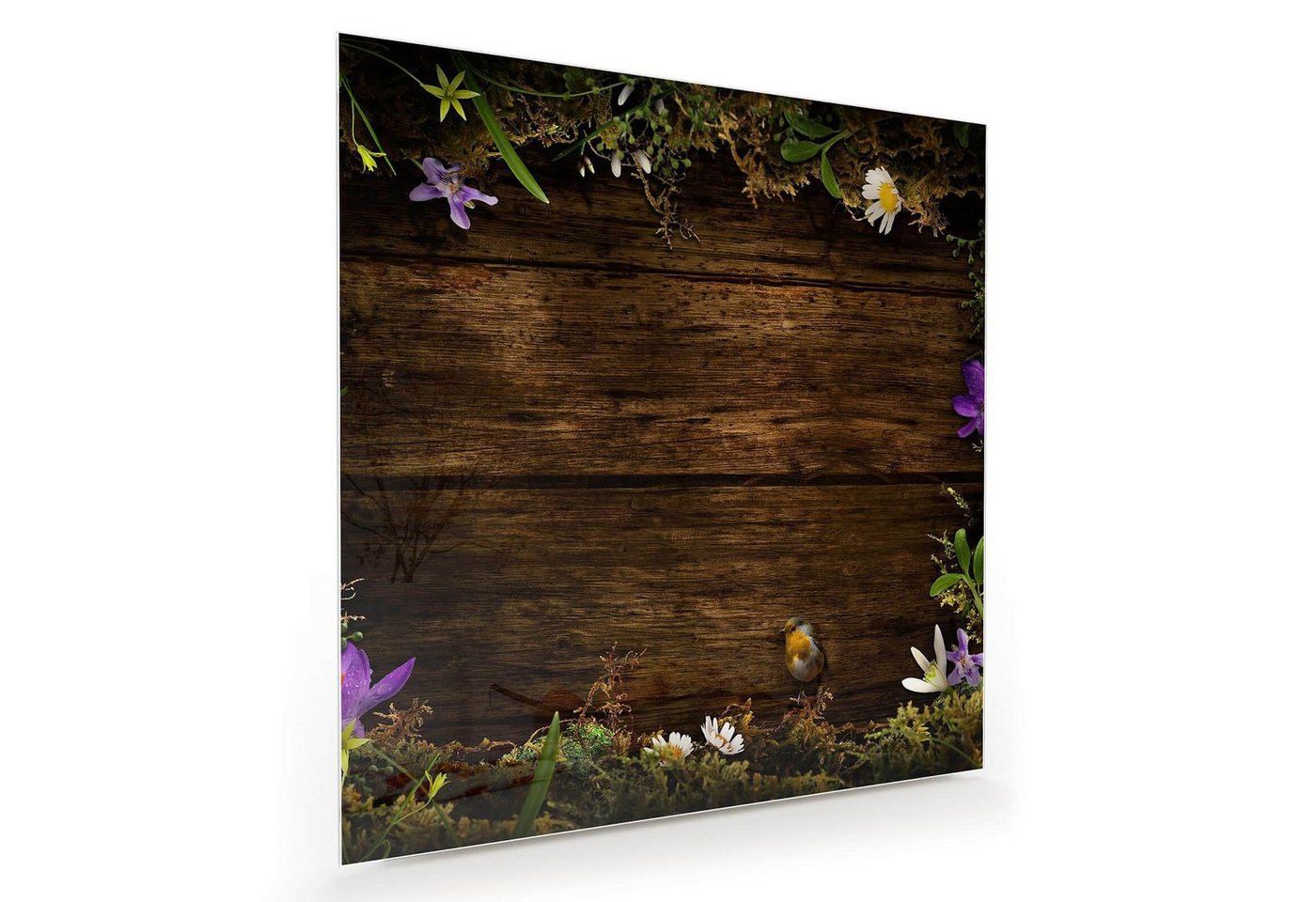 Primedeco Glasbild Wandbild Quadratisch Frühlingskranz Blumen mit Aufhängung, Blumen von Primedeco