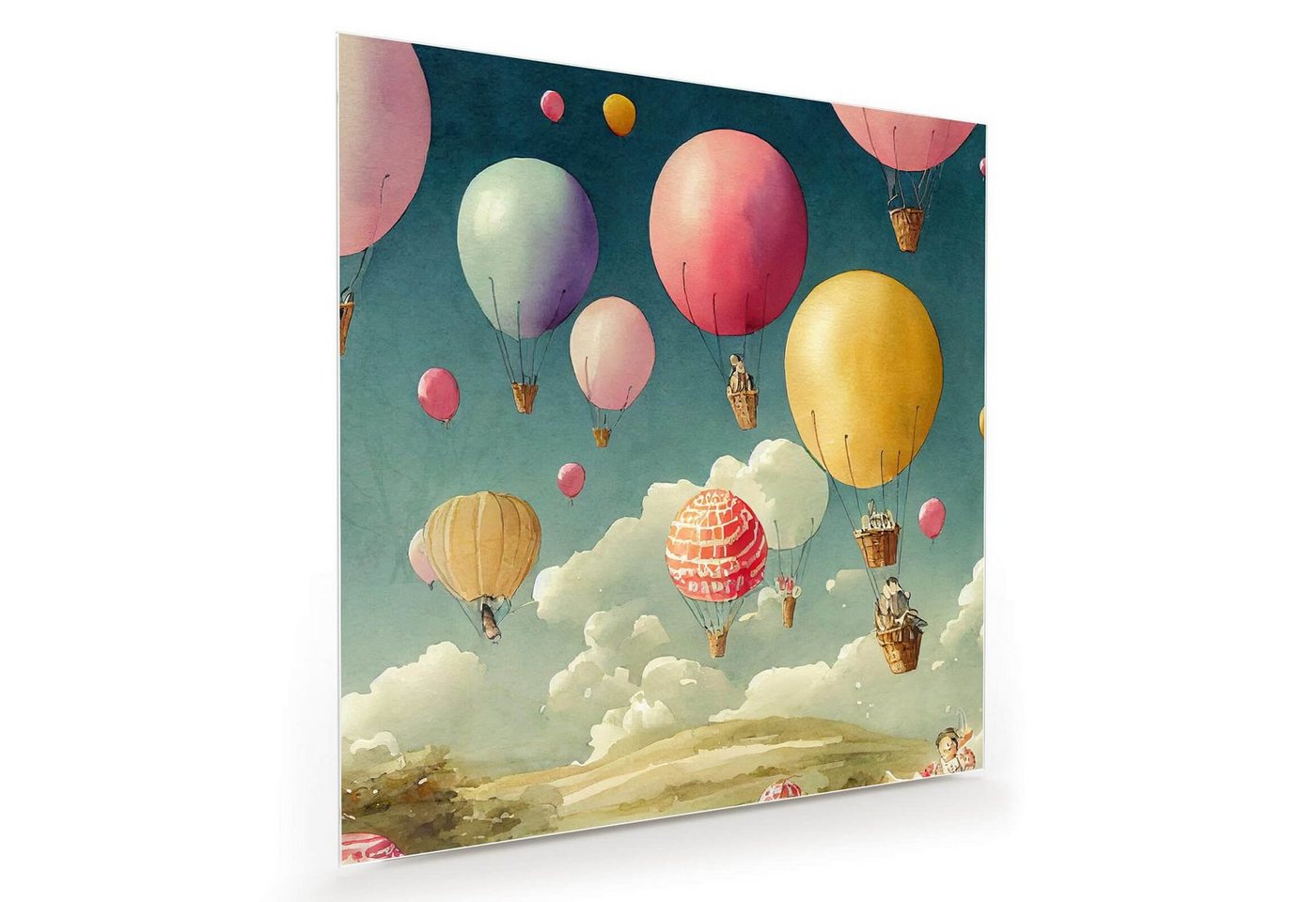 Primedeco Glasbild Wandbild Quadratisch Hasenmädchen Ballons mit Aufhängung, Kinderwelt von Primedeco