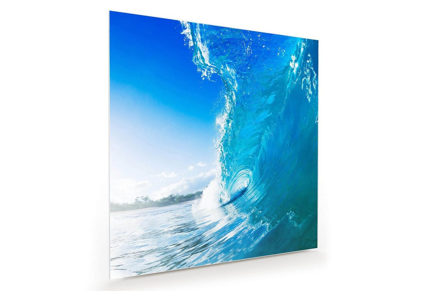 Primedeco Glasbild Wandbild Quadratisch Hohe Welle mit Aufhängung, Natur von Primedeco