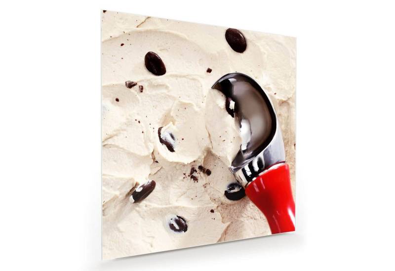 Primedeco Glasbild Wandbild Quadratisch Löffel in Stracciatella Eis mit Aufhängung, Süsses von Primedeco