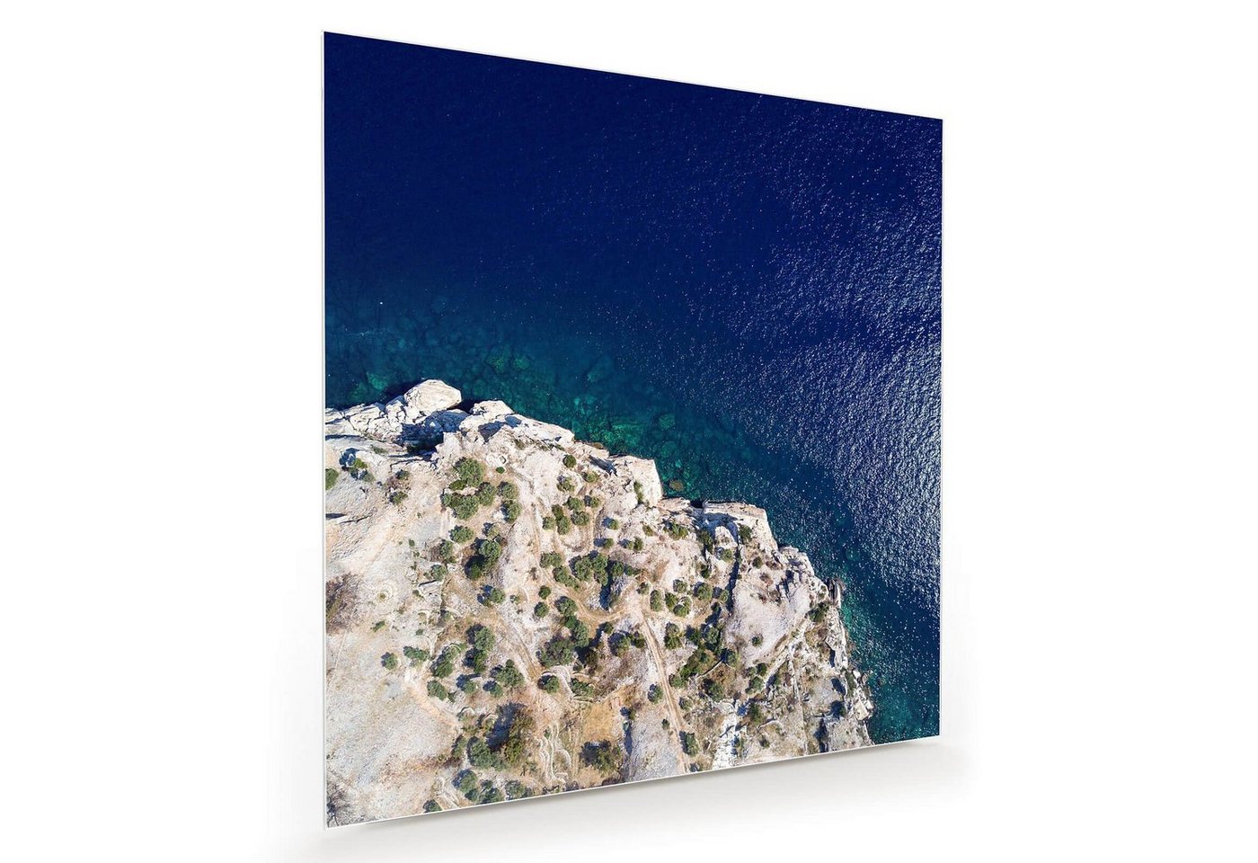 Primedeco Glasbild Wandbild Quadratisch Mediterrane Klippen mit Aufhängung, Natur von Primedeco