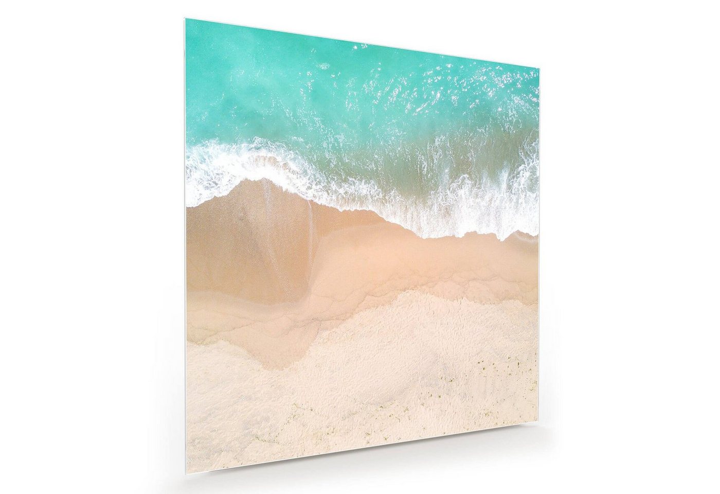 Primedeco Glasbild Wandbild Quadratisch Meer trifft auf Sand mit Aufhängung, Natur von Primedeco