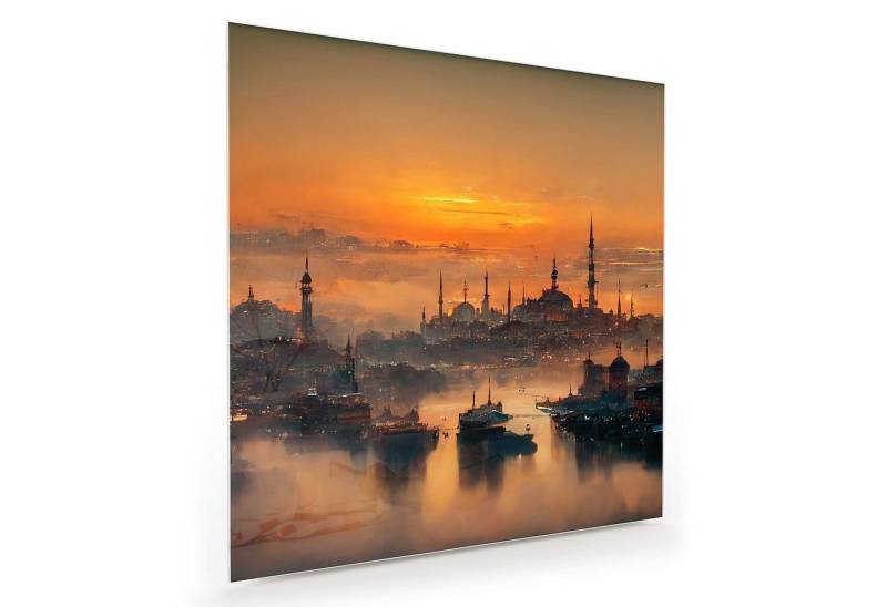 Primedeco Glasbild Wandbild Quadratisch Panorama Istanbul, Sunset mit Aufhängung, Städte & Länder von Primedeco
