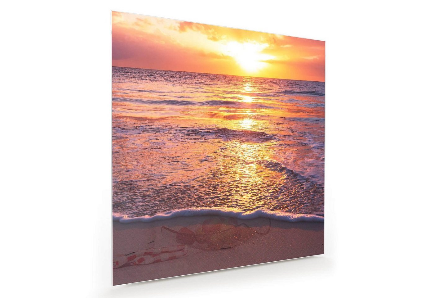 Primedeco Glasbild Wandbild Quadratisch Sonnenuntergang am Meer mit Aufhängung, Natur von Primedeco