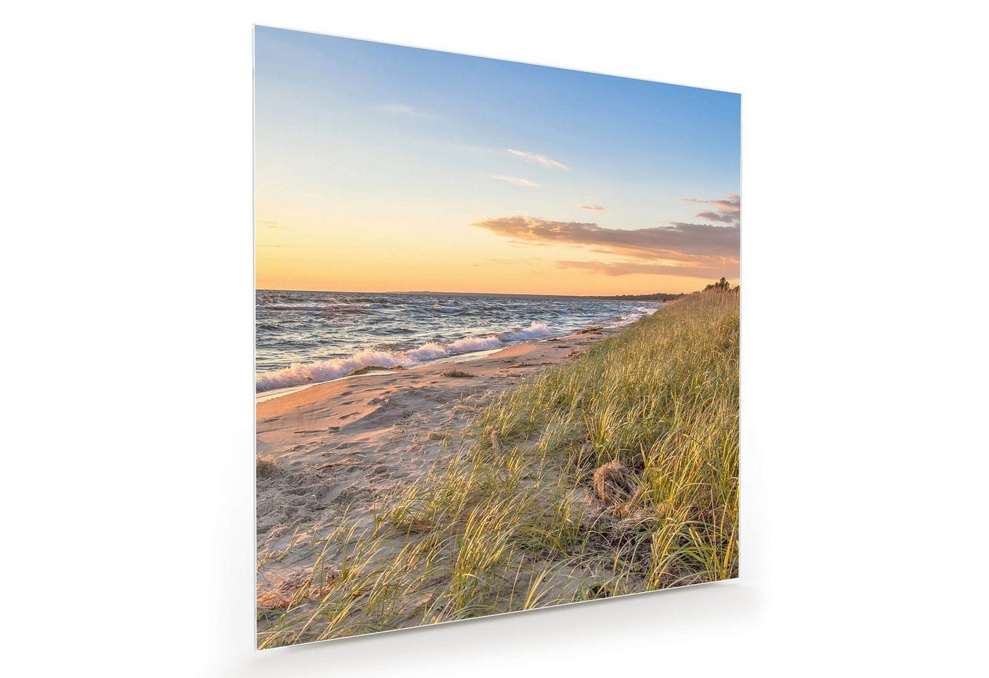 Primedeco Glasbild Wandbild Quadratisch Sonnenuntergang am Strand mit Aufhängung, Natur von Primedeco