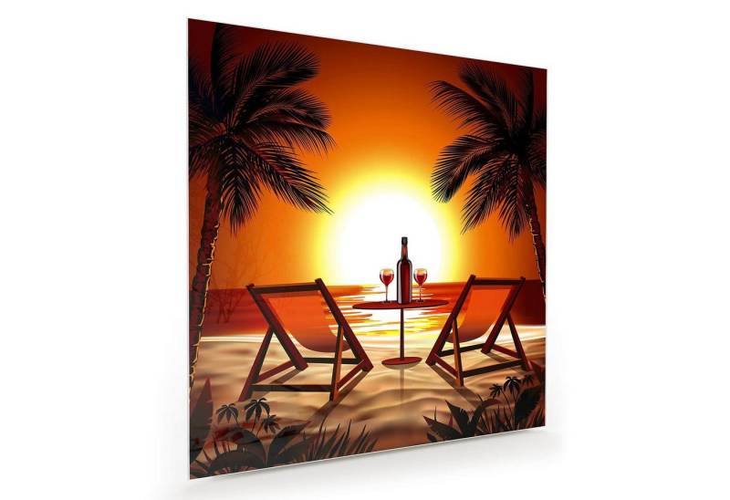 Primedeco Glasbild Wandbild Quadratisch Strand bei Sonnenuntergang mit Aufhängung, Natur von Primedeco
