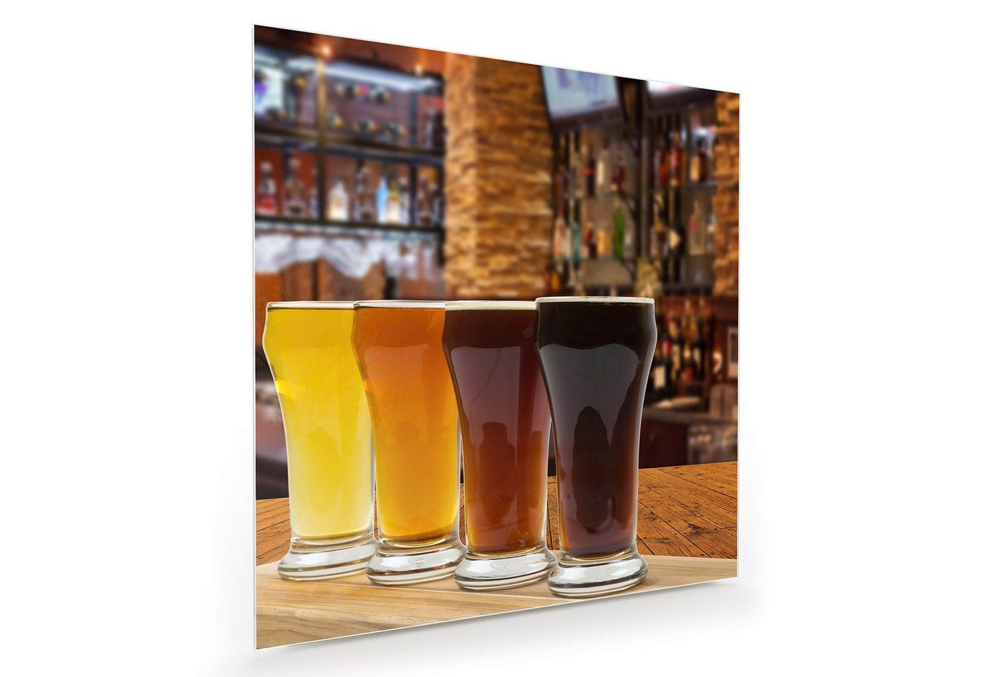 Primedeco Glasbild Wandbild Quadratisch Verschiedene Biergläser mit Aufhängung, Getränke von Primedeco