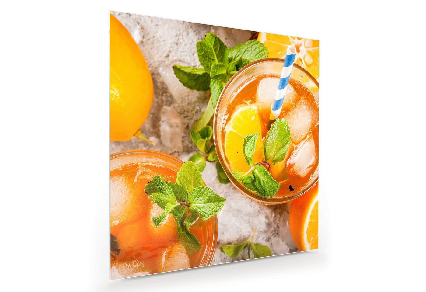 Primedeco Glasbild Wandbild Quadratisch erfrischendes Getränk mit Aufhängung, Früchte von Primedeco