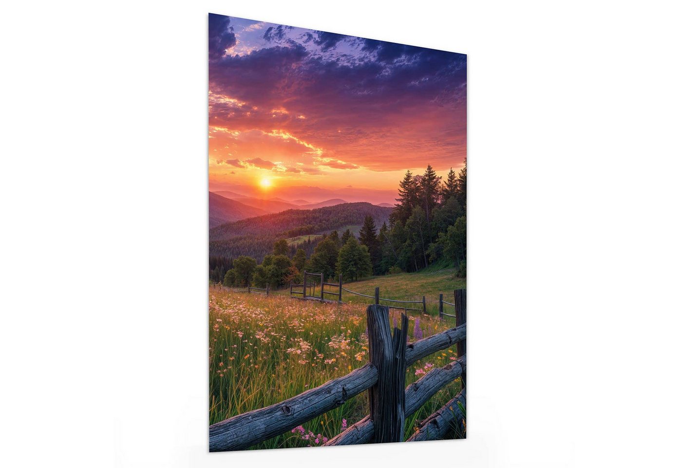 Primedeco Glasbild Wandbild Sonnenuntergang Wiese mit Aufhängung, Natur (21 verschiedene Größen, 1 St), Elegante Aufhängung von Primedeco