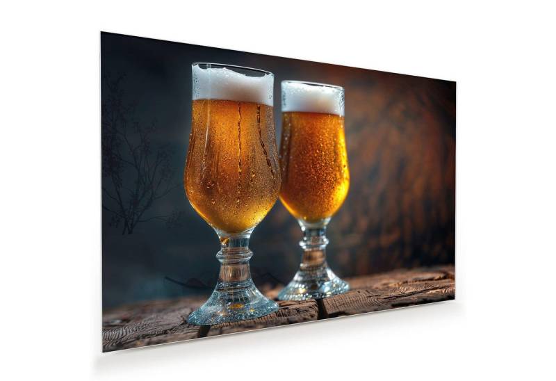 Primedeco Glasbild Wandbild Zwei Biergläser Holz mit Aufhängung, Getränke (21 verschiedene Größen, 1 St), Elegante Aufhängung von Primedeco