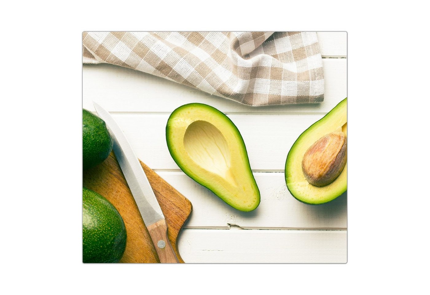 Primedeco Herd-Abdeckplatte Herdabdeckplatte Spritzschutz aus Glas Avocado auf tisch, Glas, (1 tlg) von Primedeco