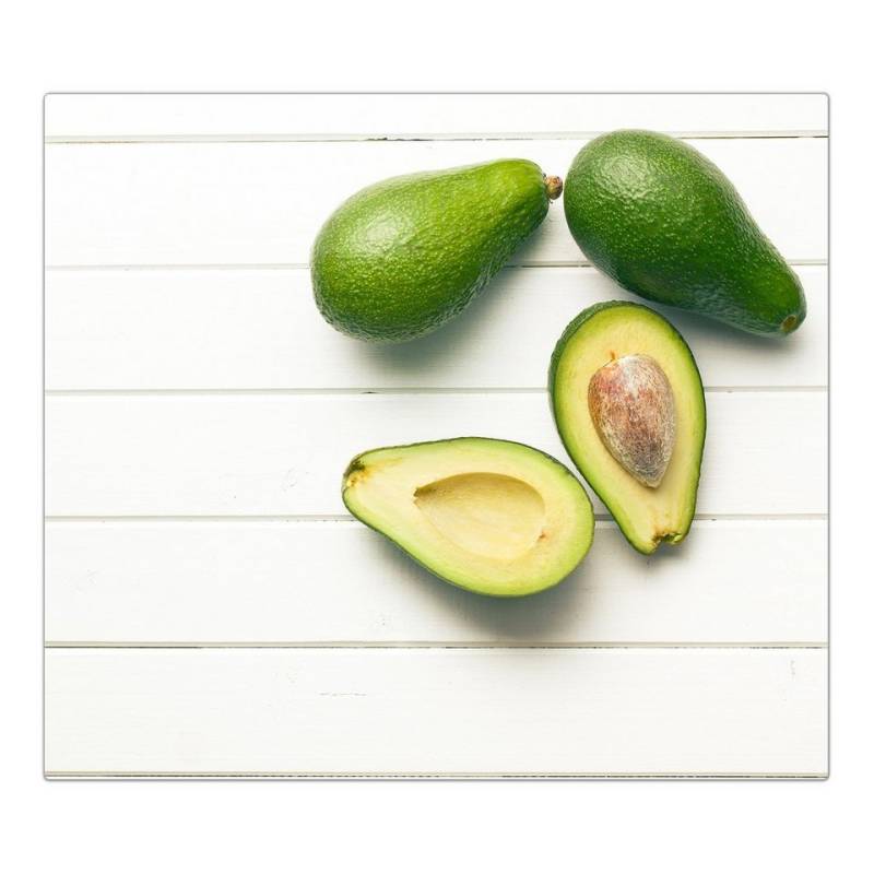 Primedeco Herd-Abdeckplatte Herdabdeckplatte Spritzschutz aus Glas Avocados auf Tisch, Glas, (1 tlg) von Primedeco