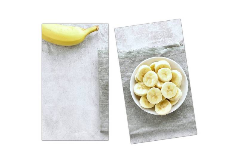 Primedeco Herd-Abdeckplatte Herdabdeckplatte Spritzschutz aus Glas Bananen in Schale auf Tisch, Glas, (2 tlg) von Primedeco