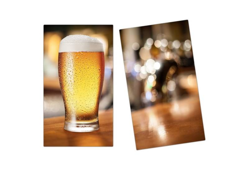 Primedeco Herd-Abdeckplatte Herdabdeckplatte Spritzschutz aus Glas Bierglas auf Theke, Glas, (2 tlg) von Primedeco