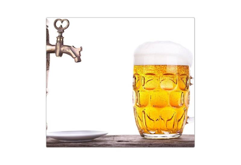 Primedeco Herd-Abdeckplatte Herdabdeckplatte Spritzschutz aus Glas Bierglas neben Fass, Glas, (1 tlg) von Primedeco