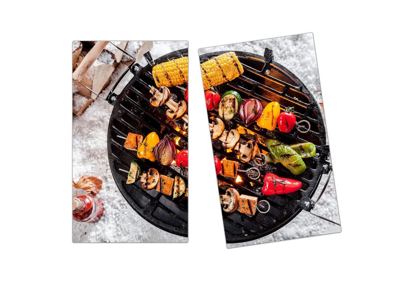 Primedeco Herd-Abdeckplatte Herdabdeckplatte Spritzschutz aus Glas Buntes Gemüse auf Grill, Glas, (2 tlg) von Primedeco