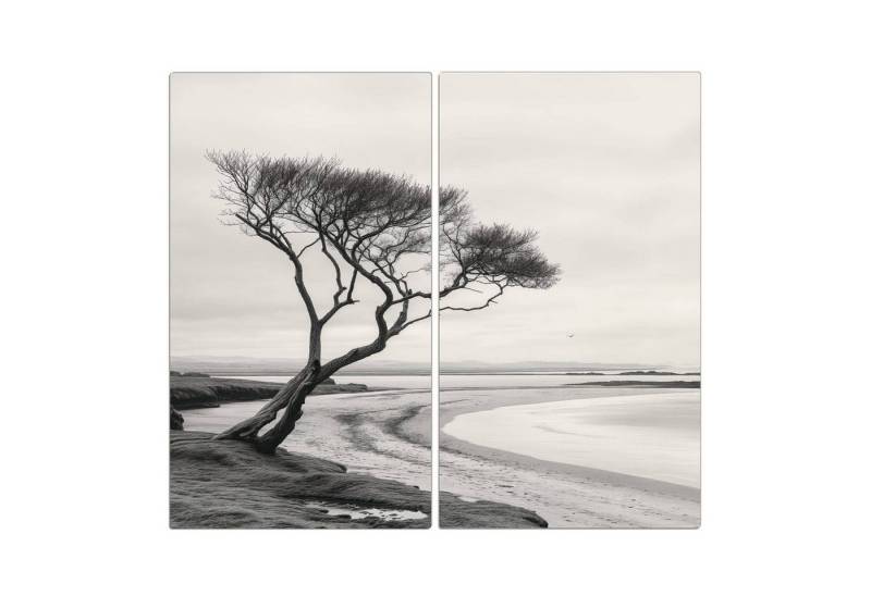 Primedeco Herd-Abdeckplatte Herdabdeckplatte Spritzschutz aus Glas Einsamer Baum am Meer, Glas, (2 tlg) von Primedeco