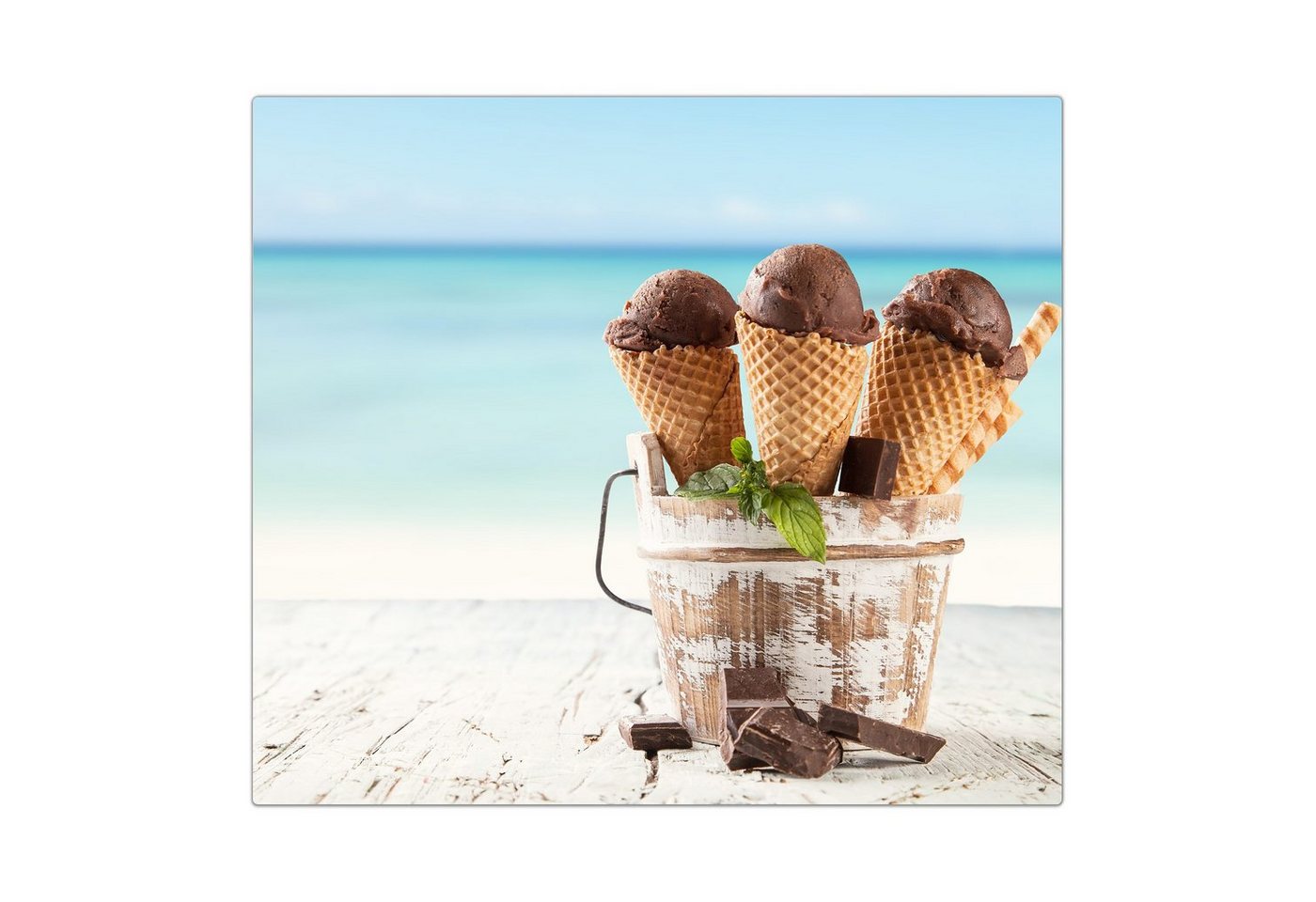 Primedeco Herd-Abdeckplatte Herdabdeckplatte Spritzschutz aus Glas Eiscreme im Topf am Meer, Glas, (1 tlg) von Primedeco