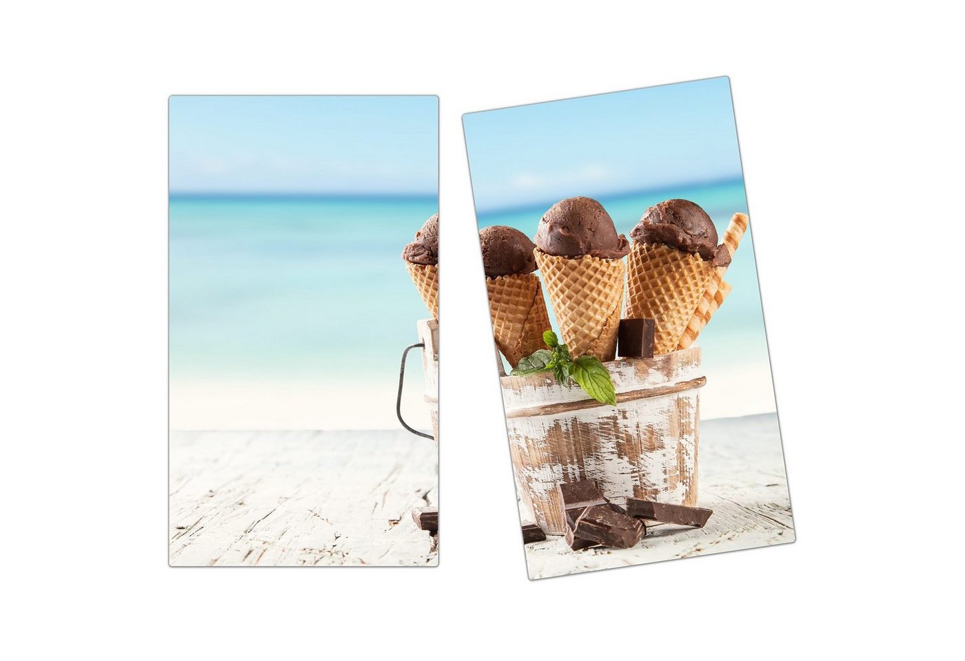 Primedeco Herd-Abdeckplatte Herdabdeckplatte Spritzschutz aus Glas Eiscreme im Topf am Meer, Glas, (2 tlg) von Primedeco