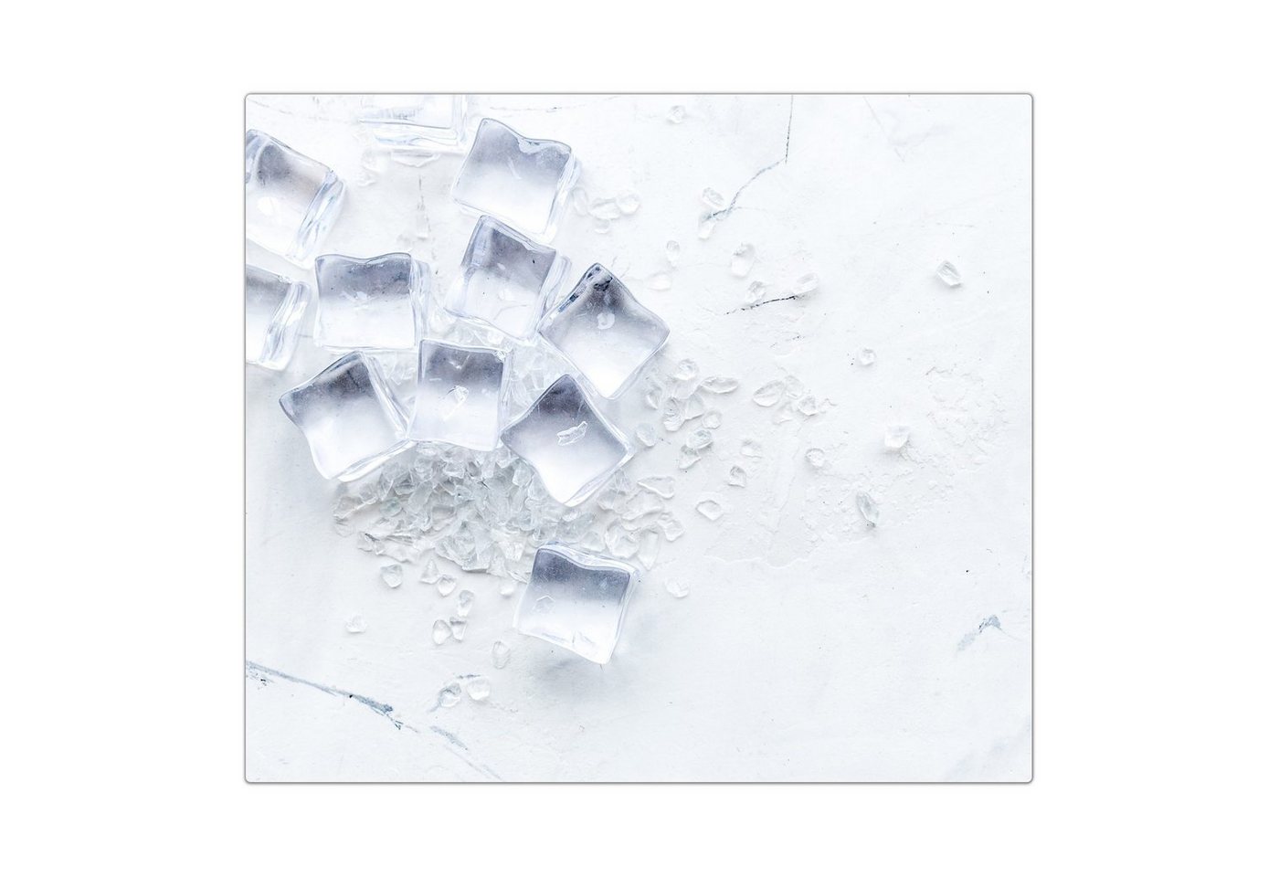 Primedeco Herd-Abdeckplatte Herdabdeckplatte Spritzschutz aus Glas Eiswürfel auf hellem Tisch, Glas, (1 tlg) von Primedeco