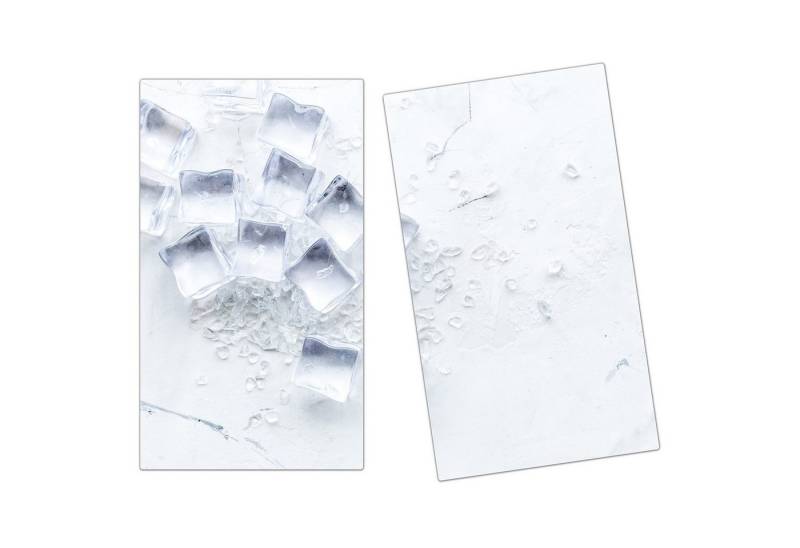 Primedeco Herd-Abdeckplatte Herdabdeckplatte Spritzschutz aus Glas Eiswürfel auf hellem Tisch, Glas, (2 tlg) von Primedeco
