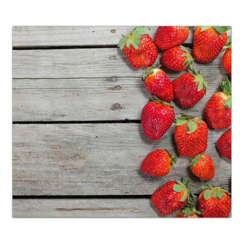 Primedeco Herd-Abdeckplatte Herdabdeckplatte Spritzschutz aus Glas Erdbeeren auf Holz, Glas, (1 tlg) von Primedeco
