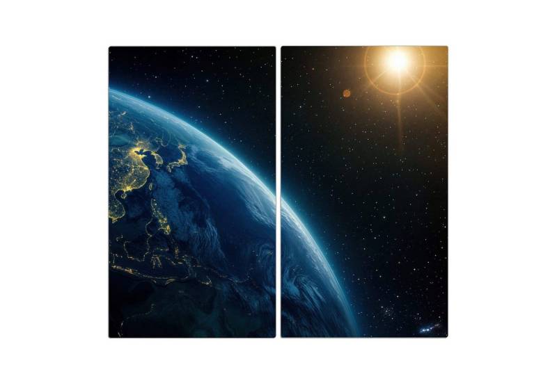 Primedeco Herd-Abdeckplatte Herdabdeckplatte Spritzschutz aus Glas Erde bei Nacht, Glas, (2 tlg) von Primedeco