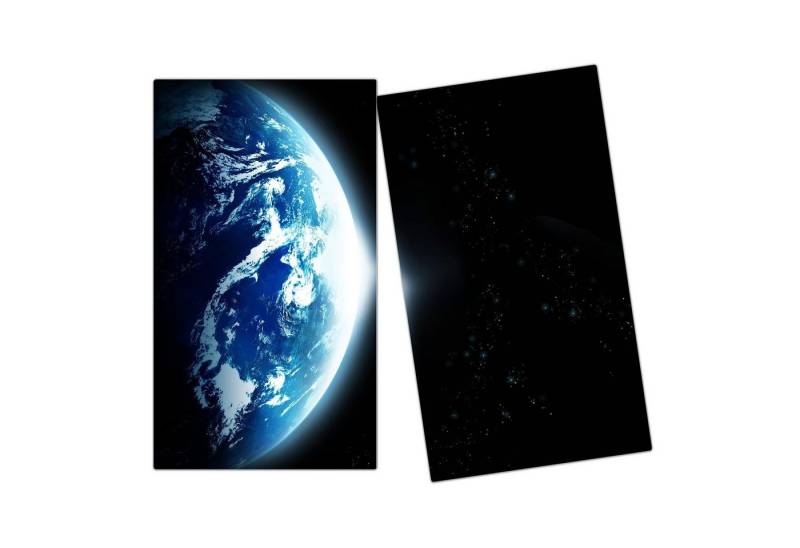 Primedeco Herd-Abdeckplatte Herdabdeckplatte Spritzschutz aus Glas Erde mit aufgehender Sonne, Glas, (2 tlg) von Primedeco